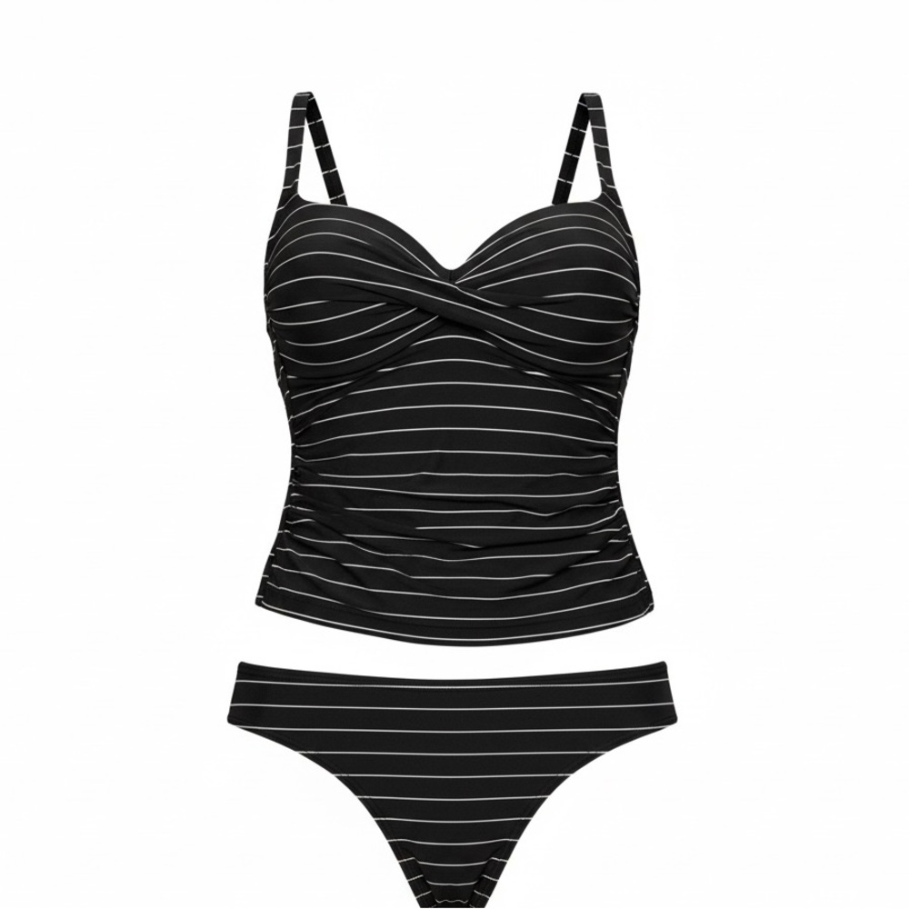 Nip Tuck Multi Fit Cup Tankini Set in Black & White Stripe Size 10